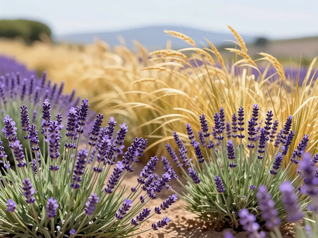 bordure lavande et graminées contraste esthétique