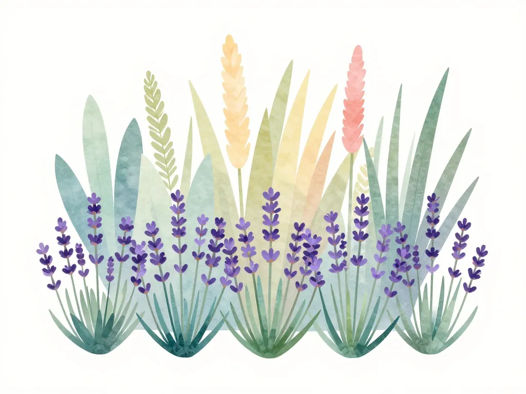 plan structuré bordure lavande et graminées