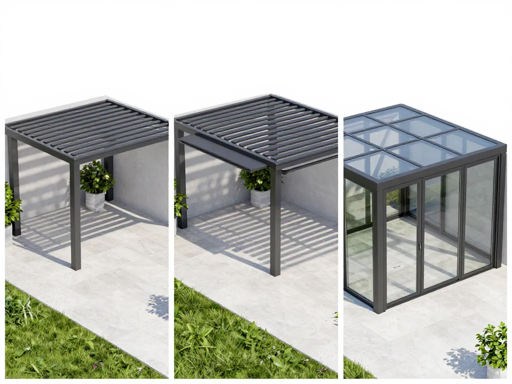 scène types toit pergola bioclimatique slats verre retractable