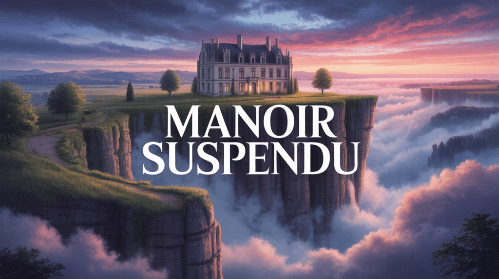 manoir suspendu perché sur falaise brume