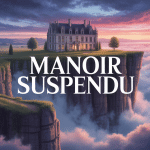 manoir suspendu perché sur falaise brume