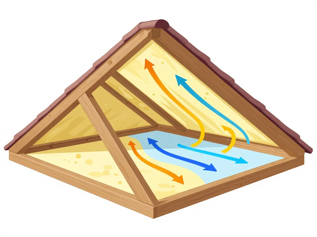 schéma conceptuel ventilation combles perdus avec flux d'air et zones isolées