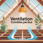 illustration de ventilation combles perdus avec flux d'air et toiture isolée