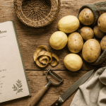 1 kg de pommes de terre épluchées et entières sur plan de travail