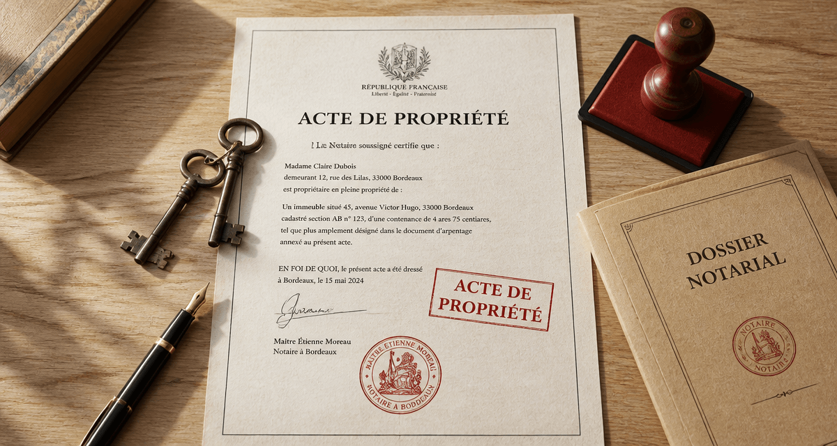 acte de propriété maison sur bureau notarial