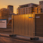 Barriere Heras chantier au coucher du soleil