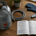 bouteille de gaz gris et accessoires cuisine