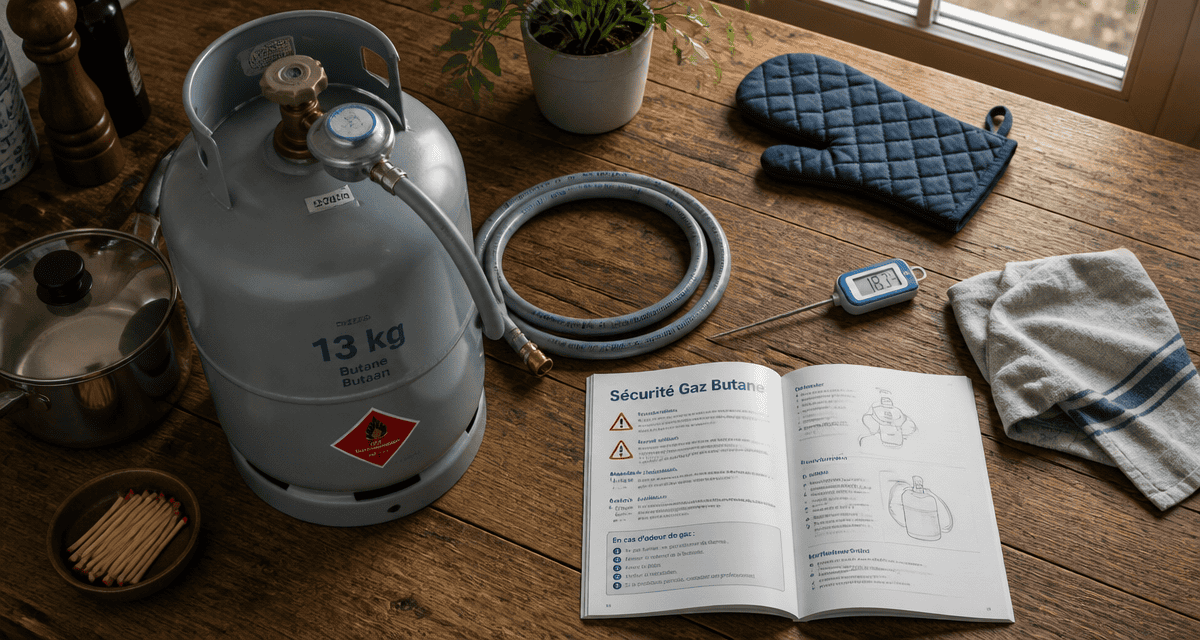 bouteille de gaz gris et accessoires cuisine