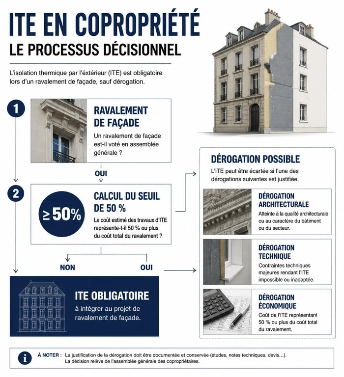 Infographie obligation isolation thermique extérieure copropriété