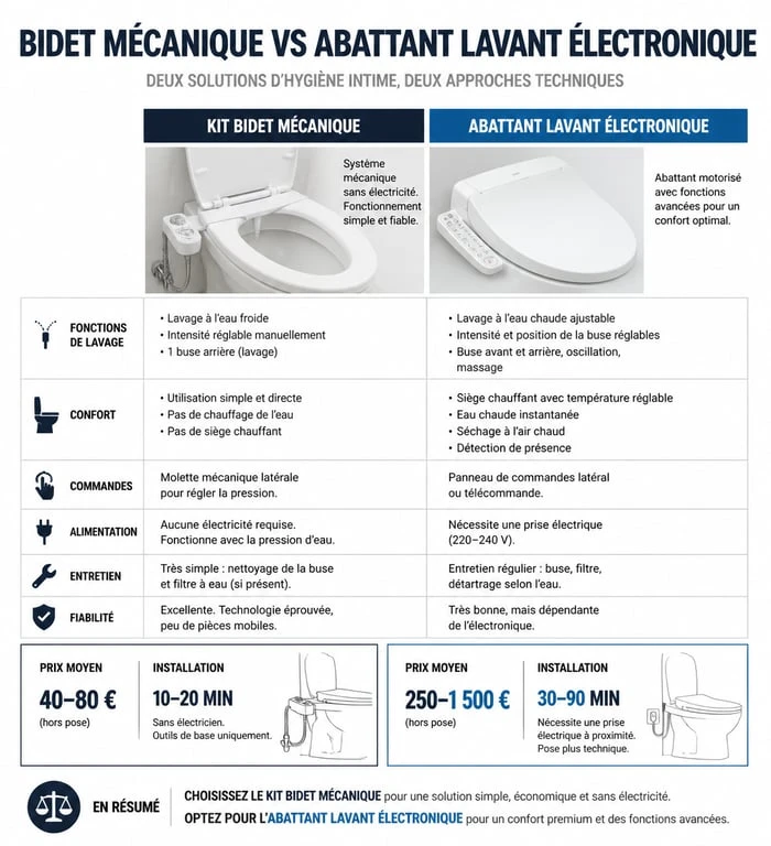 Infographie comparative bidet traditionnel vs toilette bidet électronique