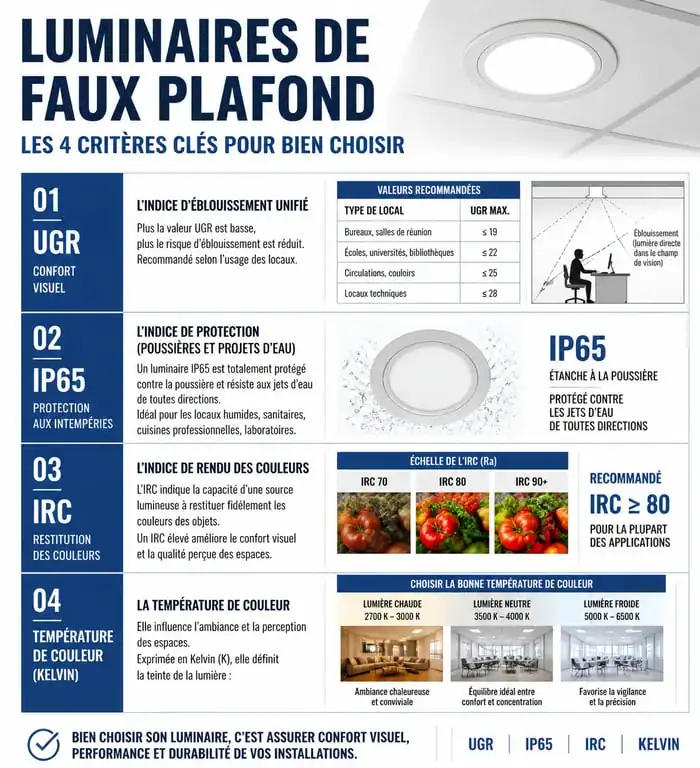 Critères techniques pour le choix d'un luminaire faux plafond