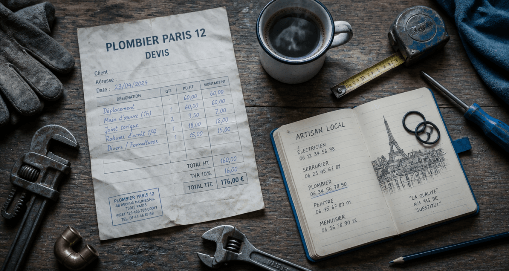 outils plombier paris 12 sur plan de travail