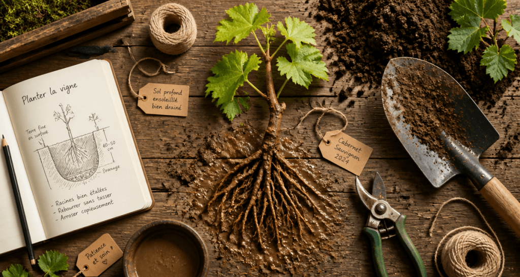 quand planter vigne jeune plant outils jardinage