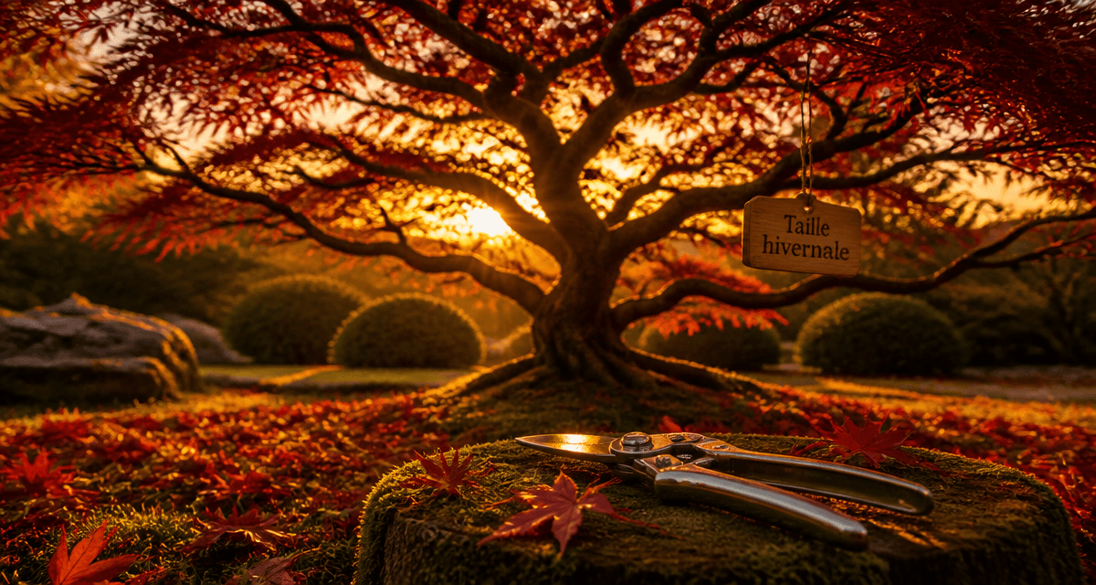 quand tailler un érable, érable du Japon taillé au coucher du soleil