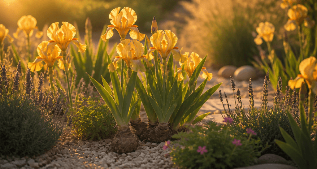 que mettre au pied des iris massif fleuri paillage gravier