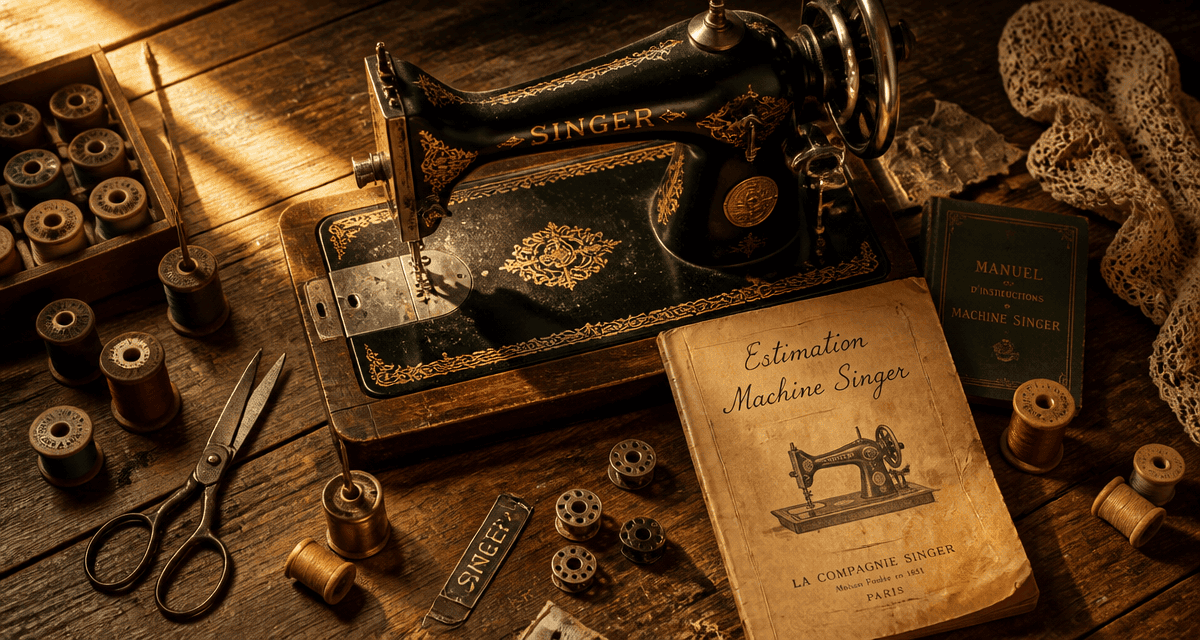 singer machine à coudre ancienne prix estimation flat lay