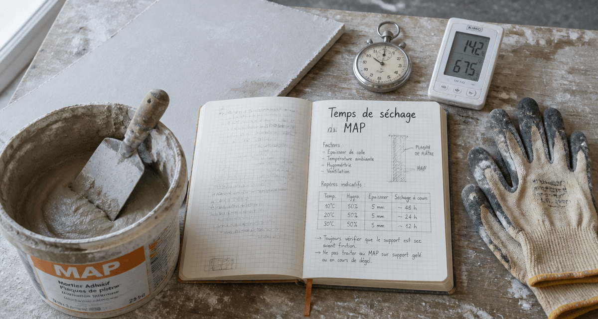 temps sechage map sur chantier rénové avec outils