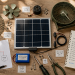 ventilateur panneau solaire démonté avec outils et checklist