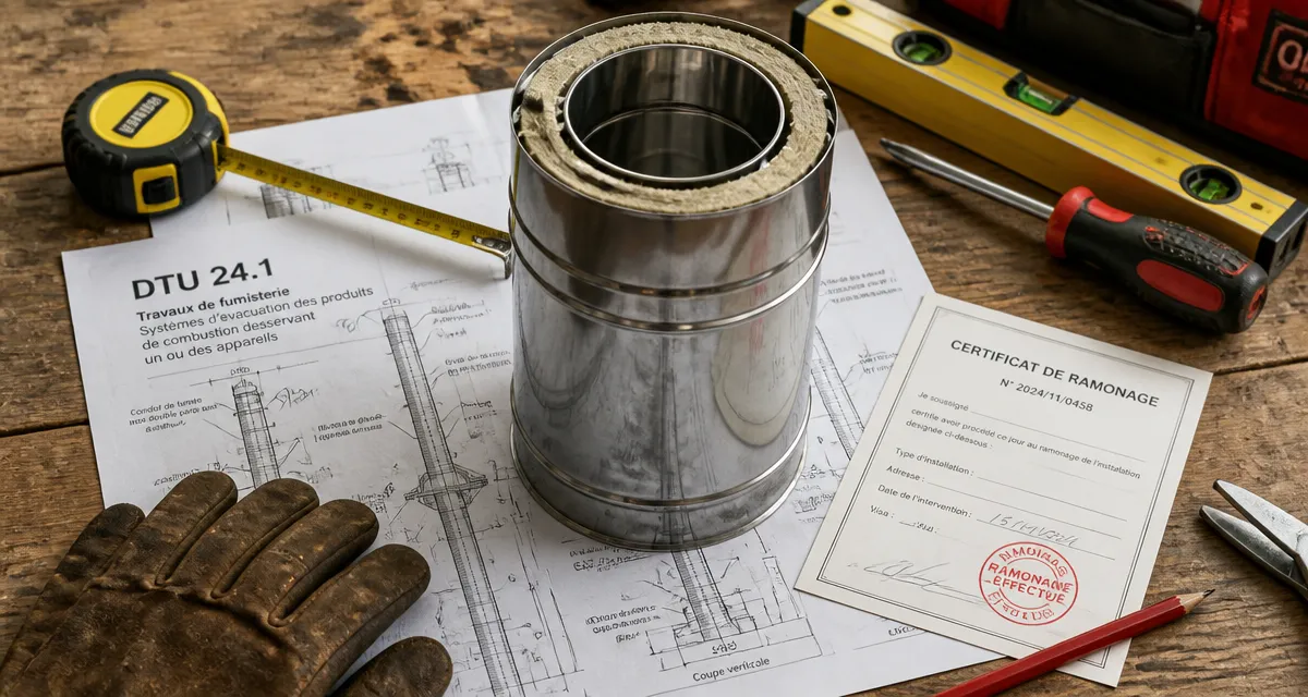 dtu 24.1 conduit de fumée inox sur plan technique