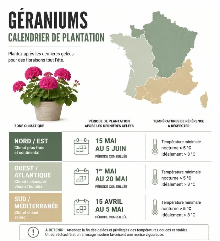 Calendrier de plantation des géraniums par région en France