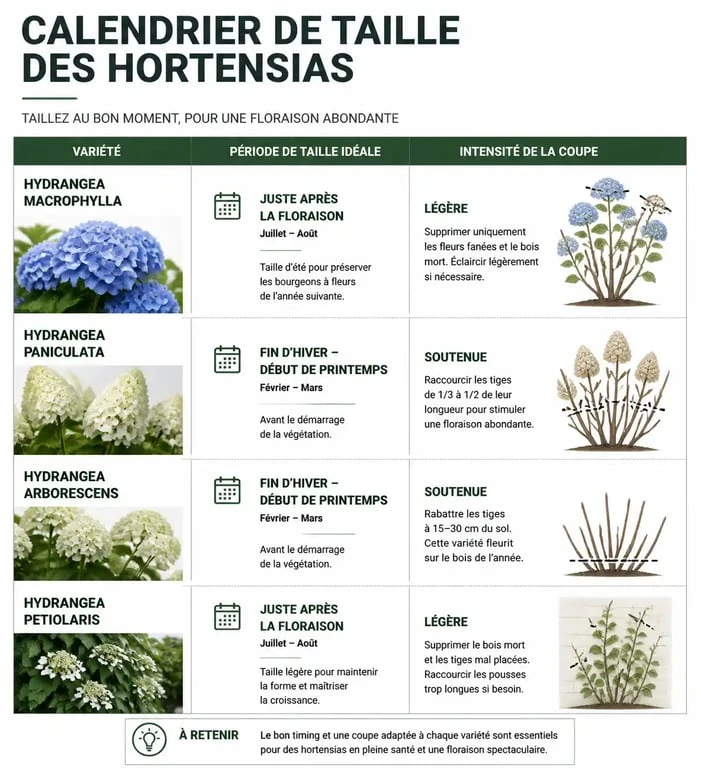 Calendrier de taille des hortensias par variété pour réussir la floraison
