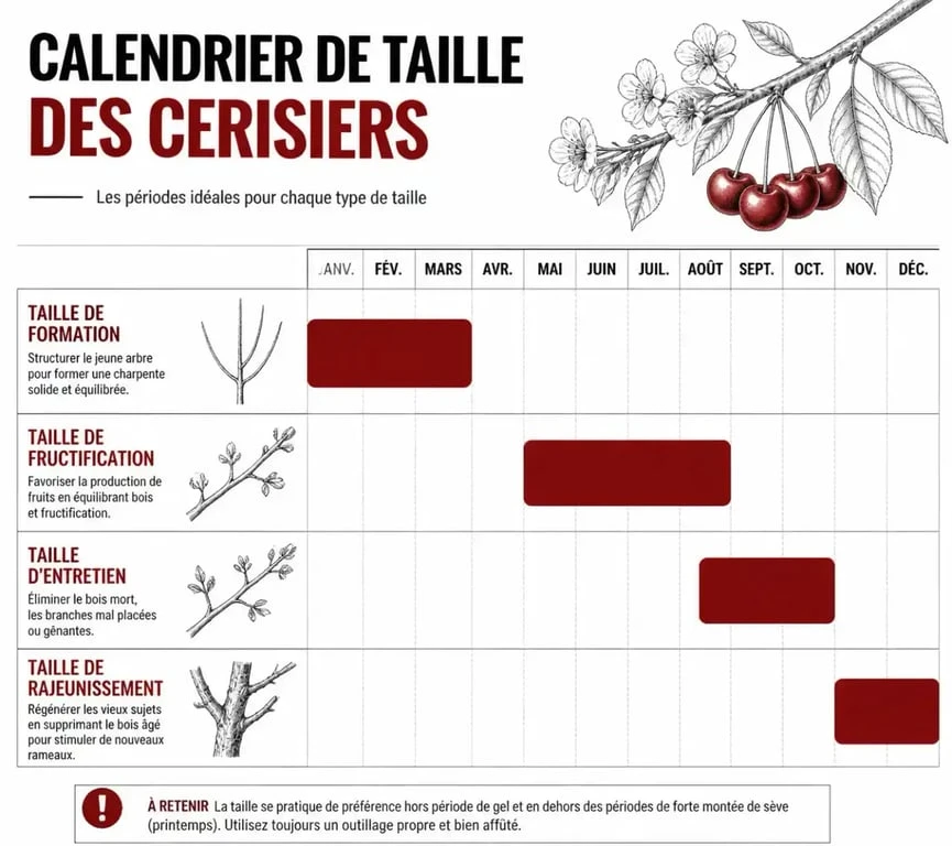 Calendrier de taille des cerisiers : périodes recommandées pour tailler vos arbres fruitiers