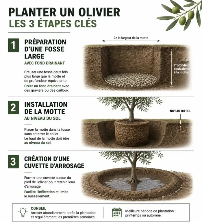 Étapes de plantation d'un olivier en pleine terre pour une croissance optimale
