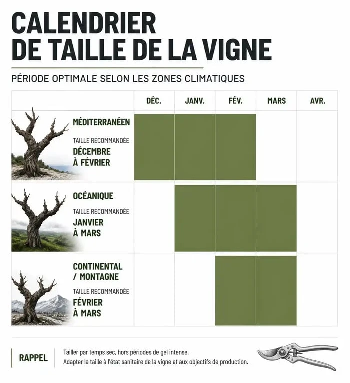 Calendrier de taille de la vigne selon les zones climatiques pour optimiser la récolte
