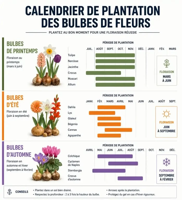 Calendrier de plantation des bulbes de fleurs par saison pour réussir son jardin