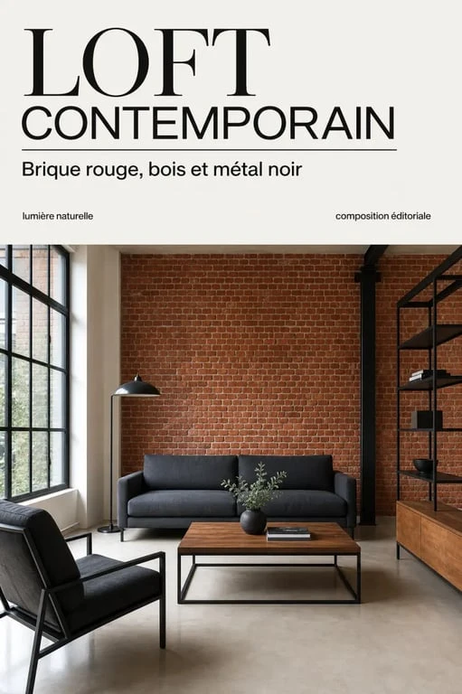 Mur en brique rouge dans un salon moderne au style industriel