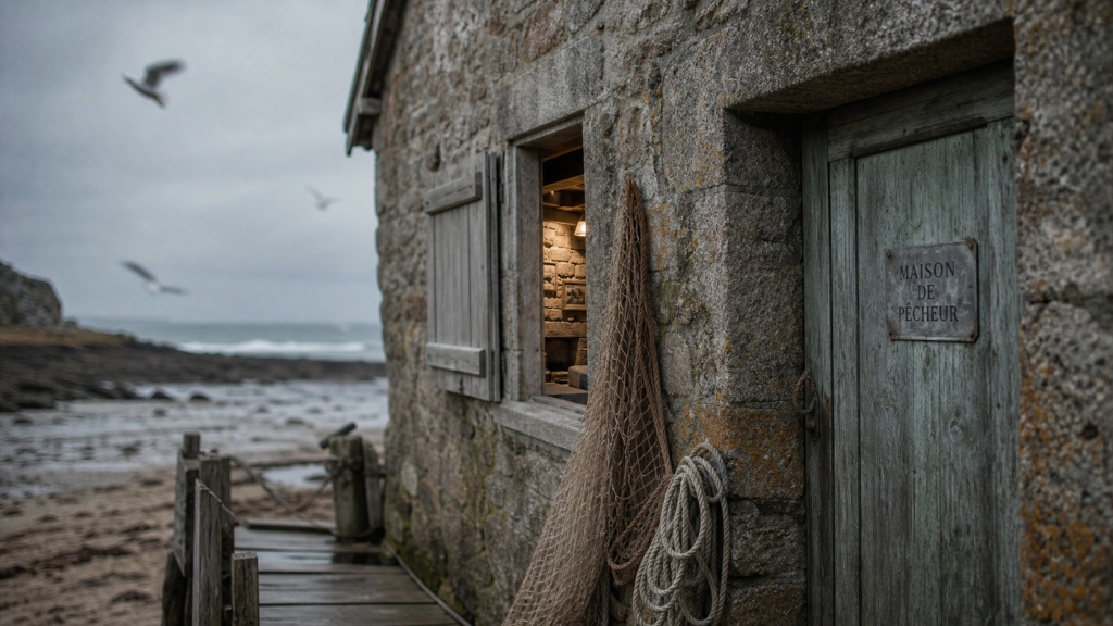 maison de pecheur en granit au bord de la mer