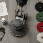 Monobrosse nettoyage avec pads et accessoires sur carrelage