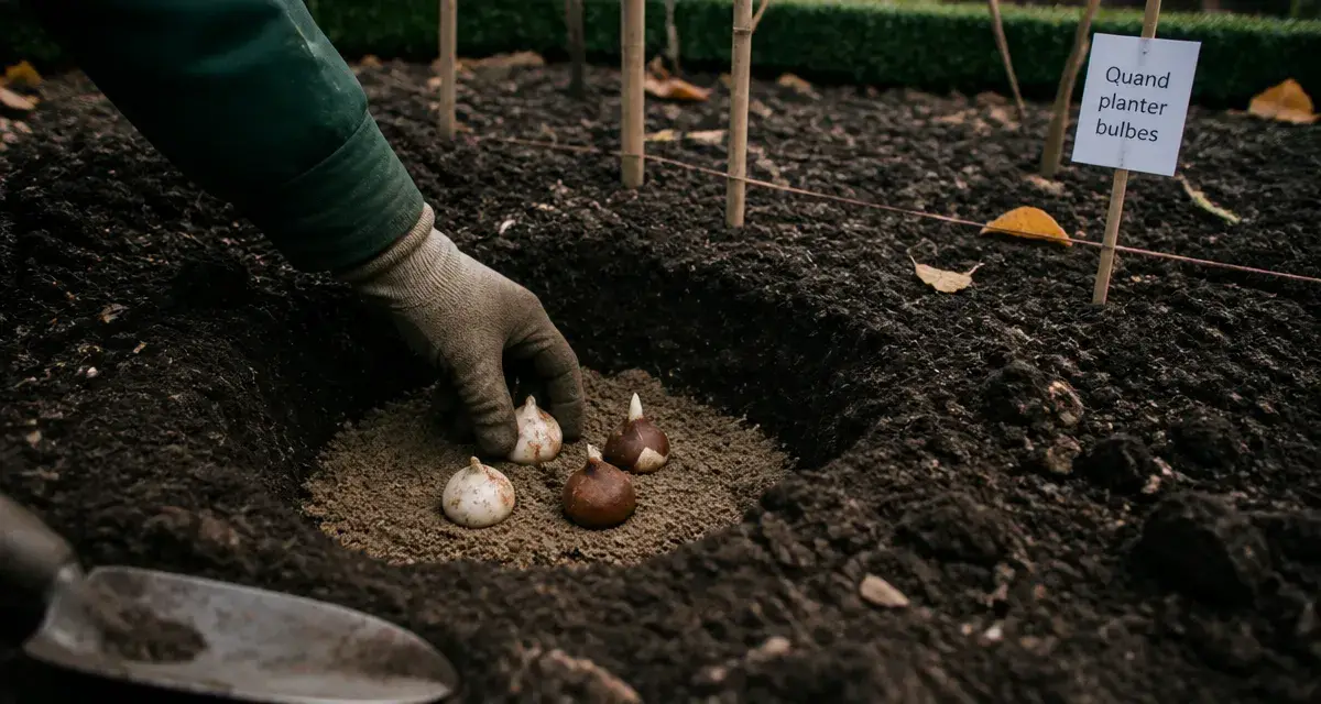 Quand planter bulbes : main place des tulipes et narcisses, terre et sable au jardin