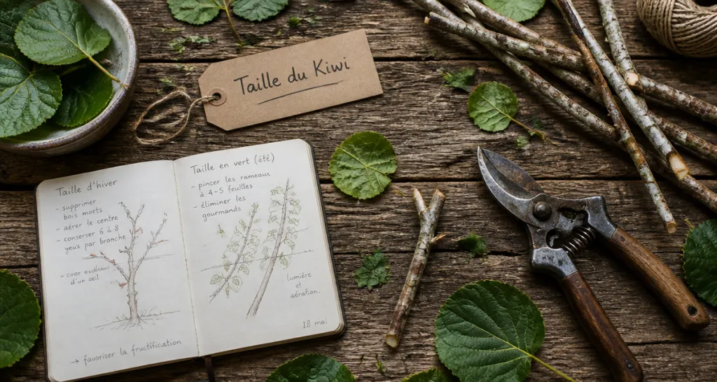 quand tailler kiwi outils et rameaux sur table