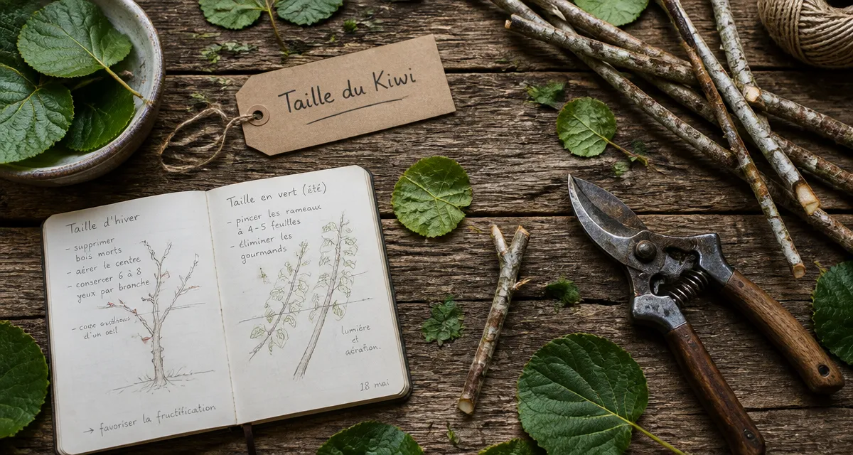 quand tailler kiwi outils et rameaux sur table
