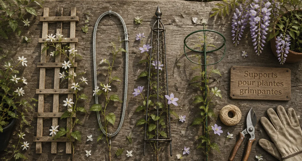Supports plante grimpante et outils de jardinage