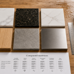 Tableau comparatif plan de travail cuisine : 6 matériaux sur table
