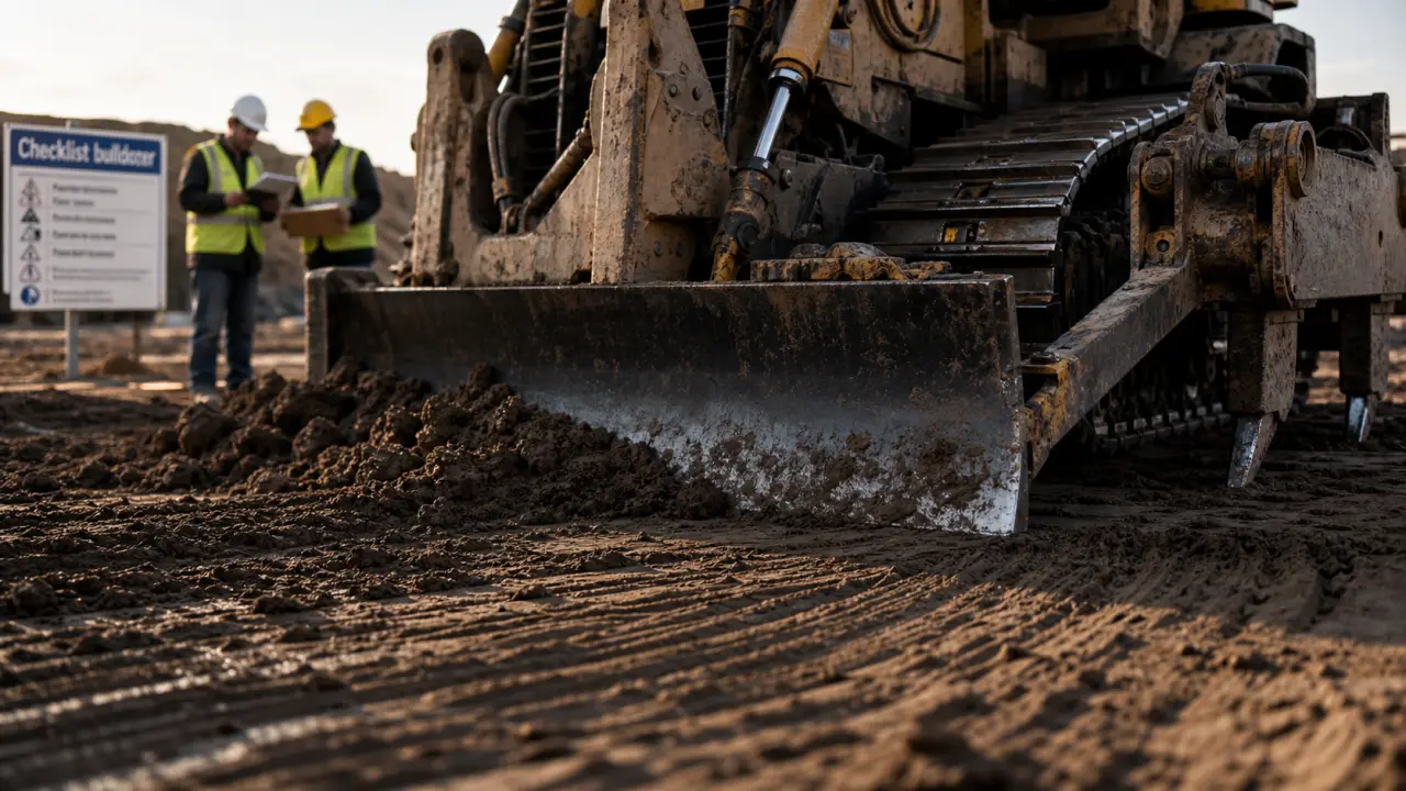 Bulldozer sur chenilles poussant la terre, lames et chantier