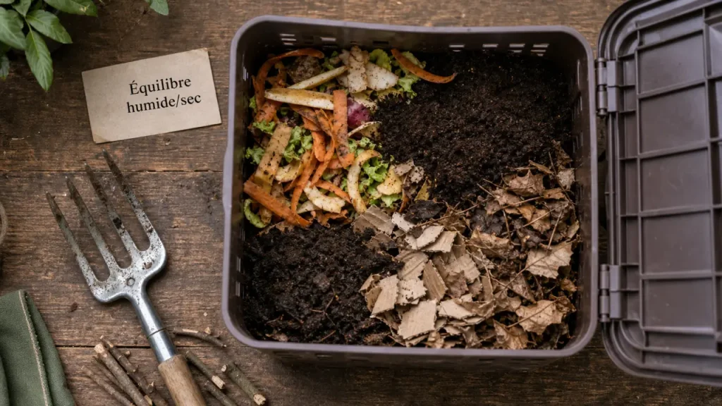 Compost réussi : 2/3 de matières humides, 1/3 de matières sèches et les déchets à éviter
