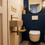 Couleur wc tendance 2024 : bleu saphir mat, blanc et terracotta