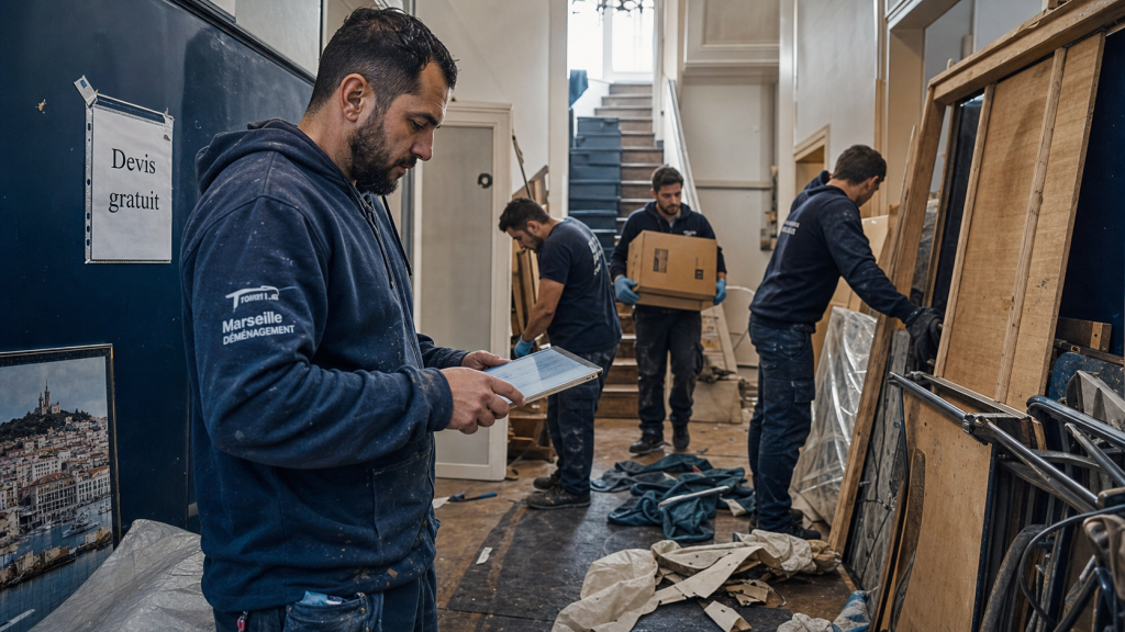 Débarras Marseille sans mauvaise surprise : équipe capture un devis en appartement encombré