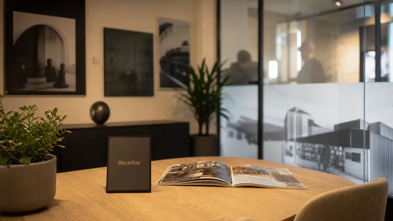 Decoration bureau entreprise accueil moderne, table bois et vitrophanie