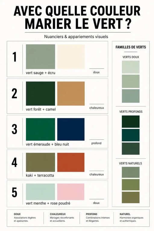 Le vert se marie avec quelle couleur : nuanciers et associations visuelles pour la mode et la décoration