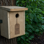 Installer un nichoir : que dit la loi ? Nichoir en bois dans un jardin privé, à respecter.
