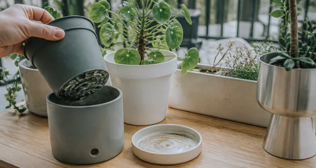 Pot de fleurs avec trou de drainage pour éviter les racines noyées