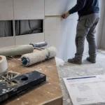 artisan-renovation conseils travaux diy : artisan mesure et contrôle niveau sur chantier de rénovation intérieure