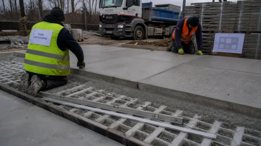 Dalle béton carrossable : prix au m², formats et pièges de pose à éviter