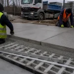 Dalle béton carrossable en cours de pose pour allée