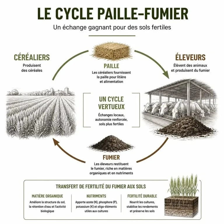 Cycle d'échange paille-fumier pour les exploitations agricoles