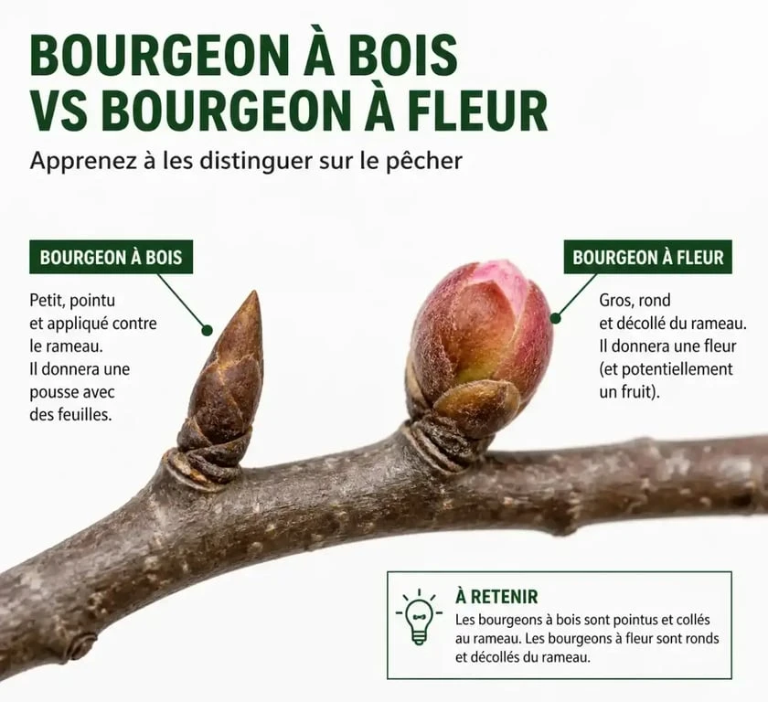 Différence entre bourgeons à bois et bourgeons à fleurs pour la taille des pêchers